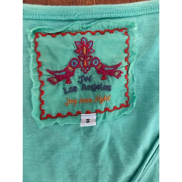 Johnny Was JW Los Angeles Green Embroidered Floral Short Sleeve T-Shirt S Small - Picture 6 of 8